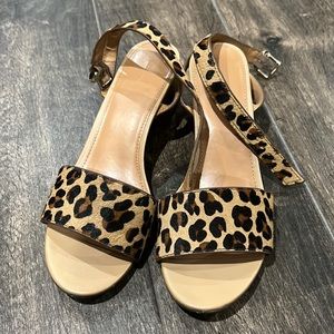 J.Crew block heeled sandal, leopard faux calf hair, size 8.5 with 2 inch heel